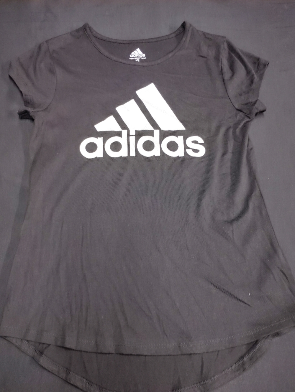 Women's adidas Black Tee with Sparkly Silver White Logo Short Sleeve